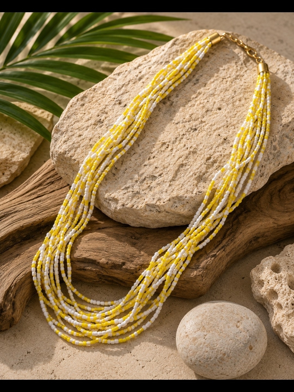 Yellow & White Multi-Strand Beaded Necklace